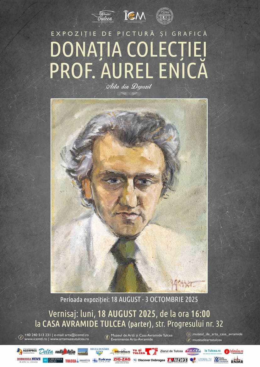 Invitație la vernisajul expoziției de pictură și grafică „Donația colecției prof. Aurel Enică”